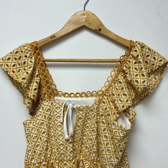 Topshop Yellow Eyelet Ruffle Mini Embroidered Dress size 6 - Picture 10 of 11